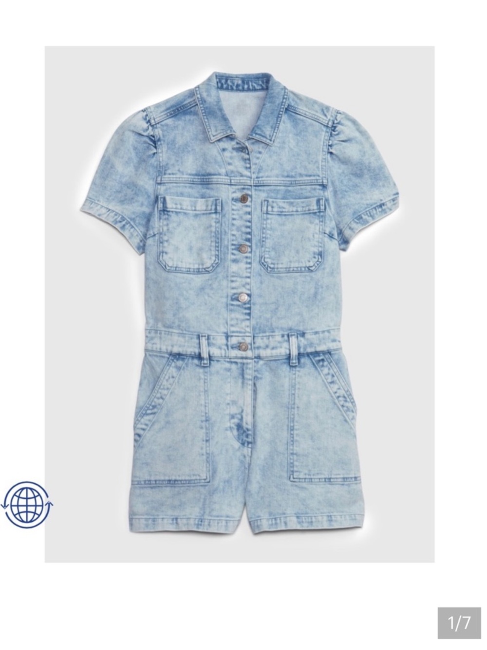 GAP Light Wash Denim Puff Sleeve Romper